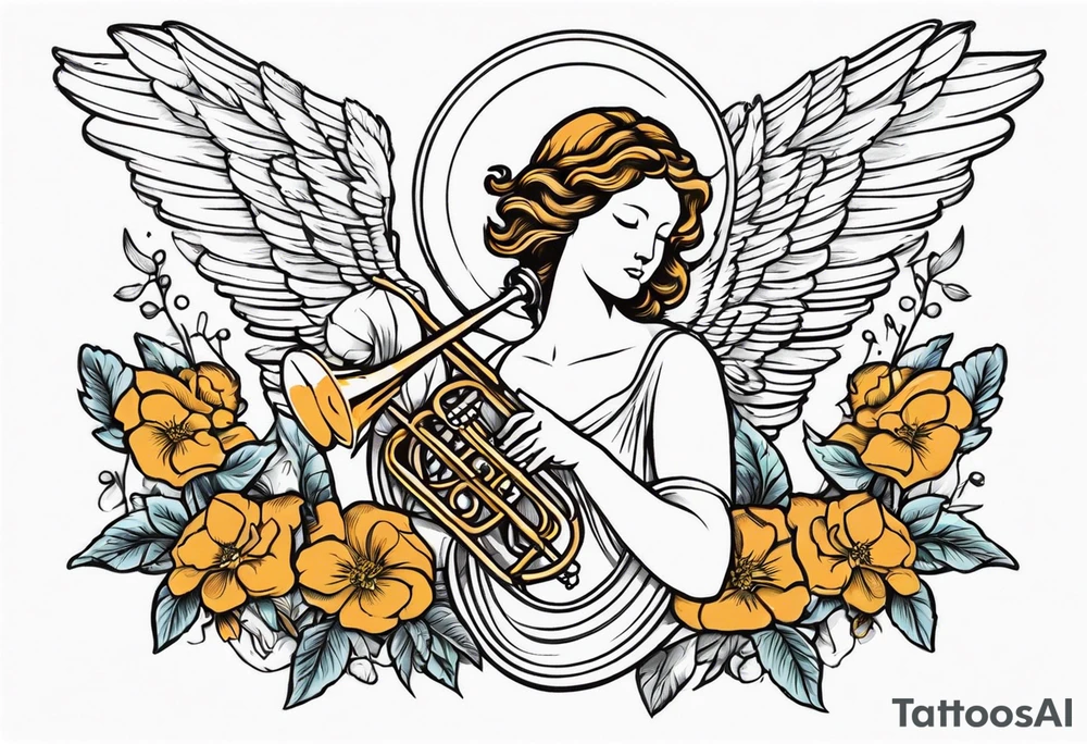 angel with trumpets
old school vintage simple traditional design with vintage flowers surrounding it tattoo idea
