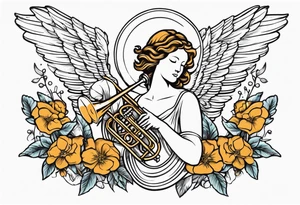 angel with trumpets
old school vintage simple traditional design with vintage flowers surrounding it tattoo idea