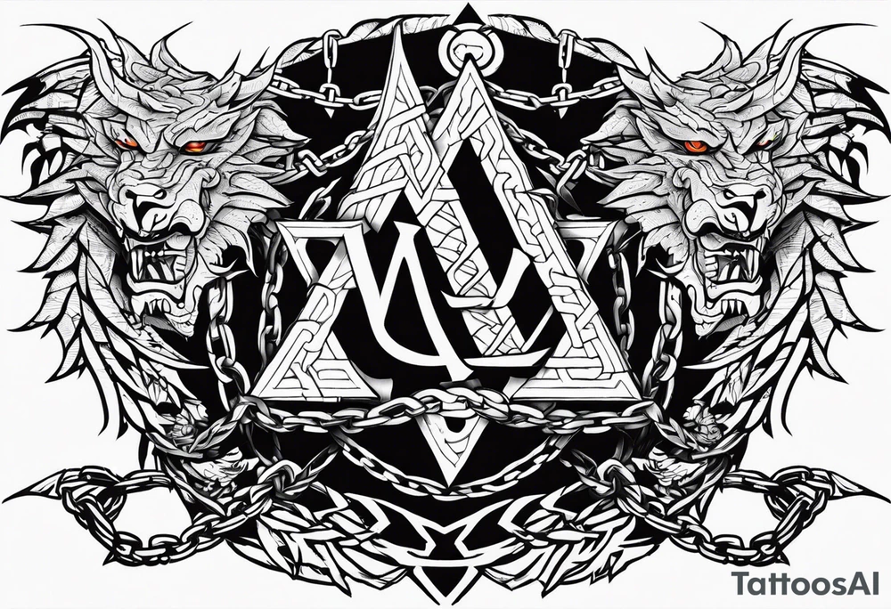 Valhalla sword shield dragon axe Valknut barbed wire chains tribal tattoo idea