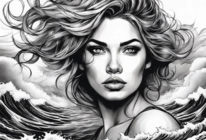 stormy sea waves, a woman in the middle of a storm tattoo idea