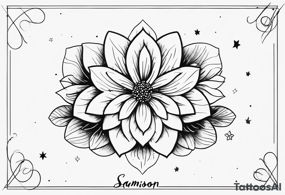 Heliotrope flower black and white
name “Samson” in cursive
With stars tattoo idea