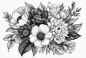 birth flower bouquet with February March August August and October birth flowers tattoo idea