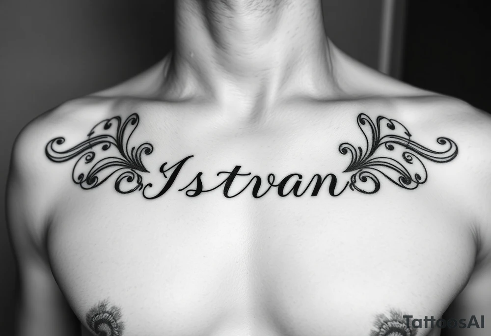 A tattoo of a woman's name in a delicate font under her breast on her ribcage - Istvan tattoo idea