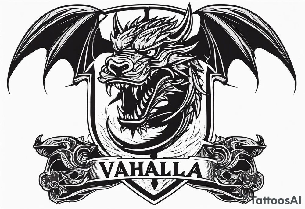 Valhalla sword shield dragon head axe tattoo idea