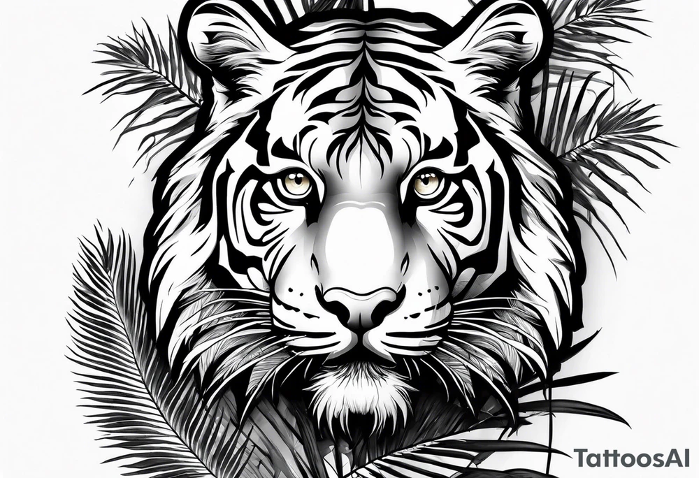 tiger hanging on palm tree tattoo idea