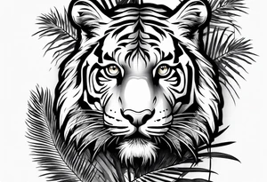 tiger hanging on palm tree tattoo idea