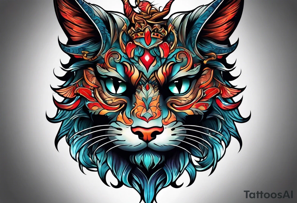 Calf tattoo of a devil cat tattoo idea