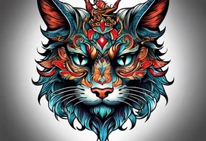 Calf tattoo of a devil cat tattoo idea