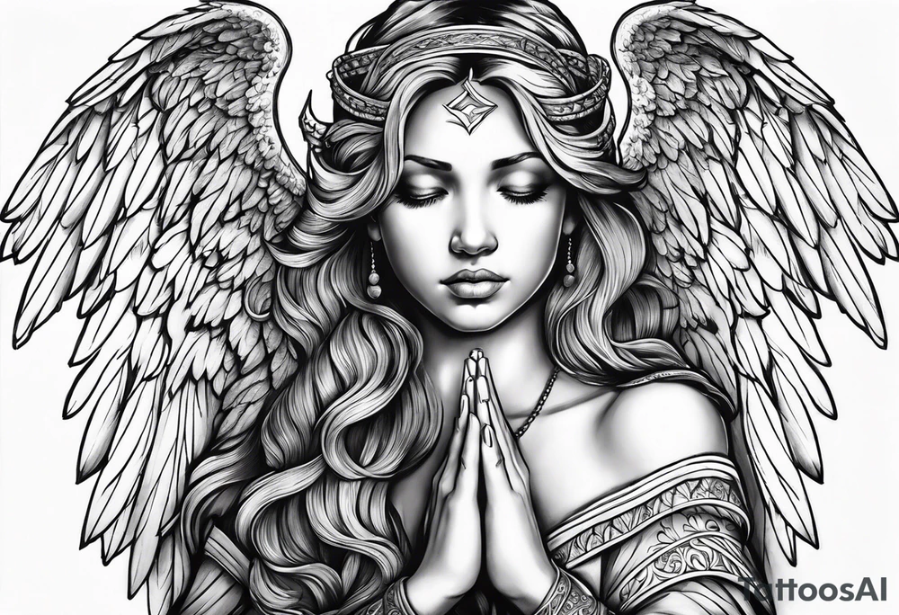 Angel with prayer hands tattoo idea