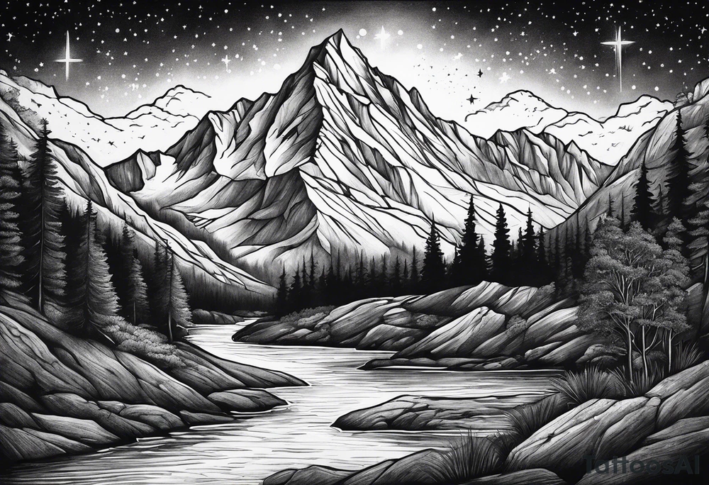 mountains, nature, stars, cross, waterfall, water tattoo idea mountains, nature, stars, cross, waterfall, water tattoo idea