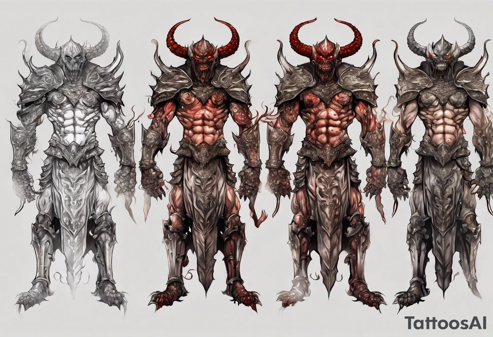 Humanoid demon in plate armor tattoo idea