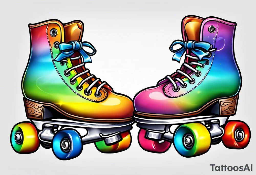 cute rainbow rollerskates on a teddy bear tattoo idea