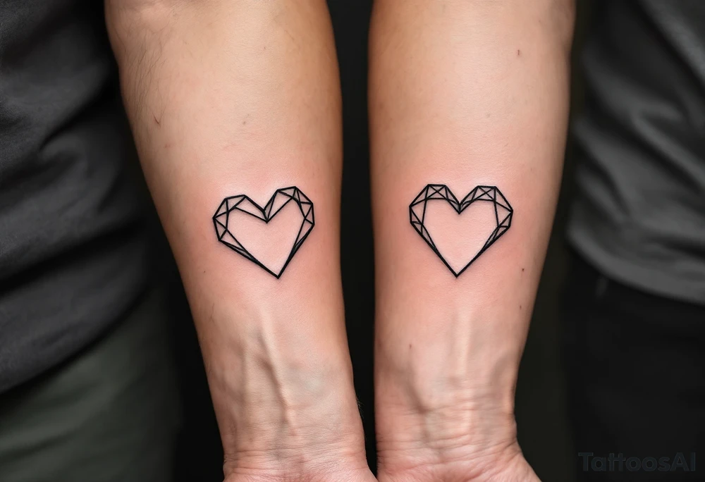 Matching minimalist black line heart tattoos symbolize the eternal bond between father and child. tattoo idea