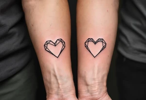 Matching minimalist black line heart tattoos symbolize the eternal bond between father and child. tattoo idea