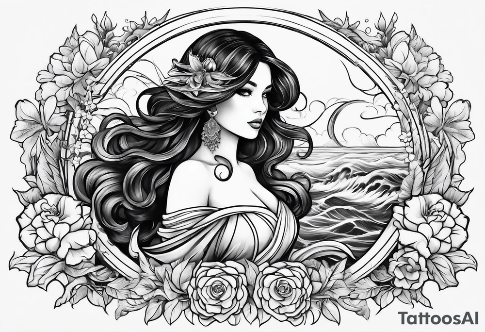 A black, female siren from a story book tattoo idea