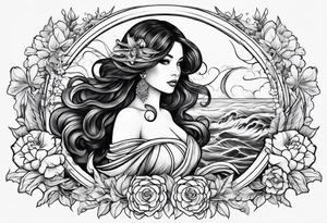 A black, female siren from a story book tattoo idea