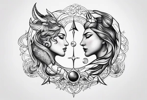 Zodiac sign Pisces and Sagittarius over 2 Leo and 2 Capricorn tattoo idea