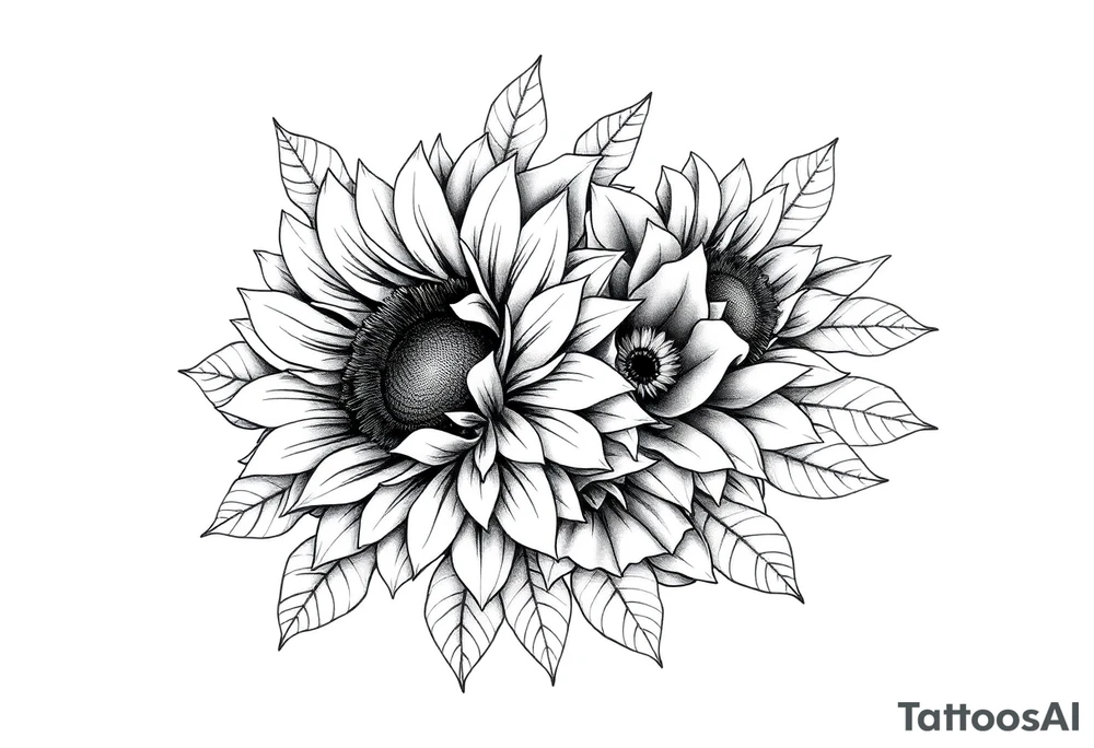 sunflower and roses  floral sleeve tattoo tattoo idea