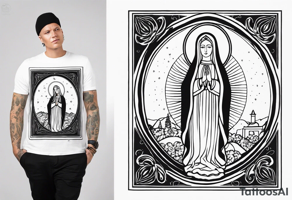 “Totus tuus”
with image of Our Lady of Aparecida outline tattoo idea