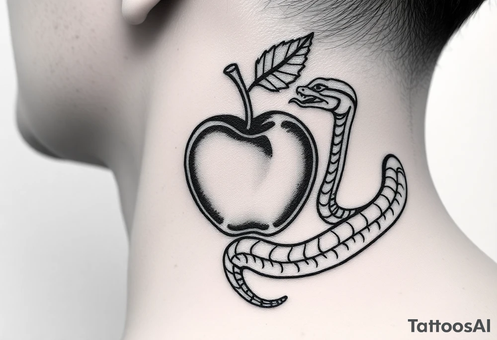 powerful representation of love with an Egyptian theme with an apple and a snake tattoo idea