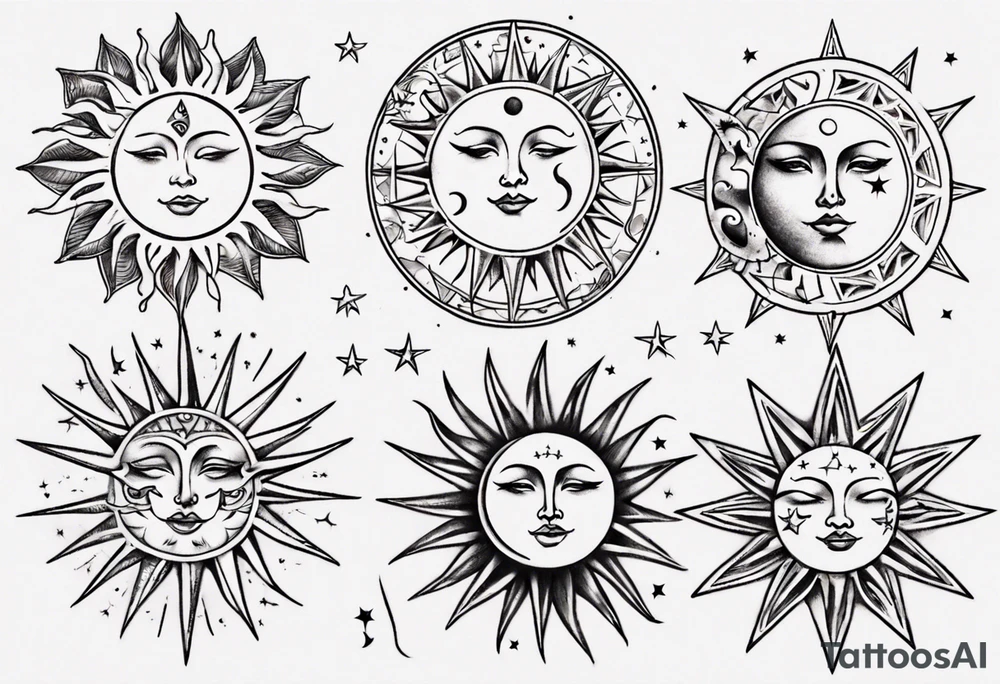Sun star and moon tattoo idea