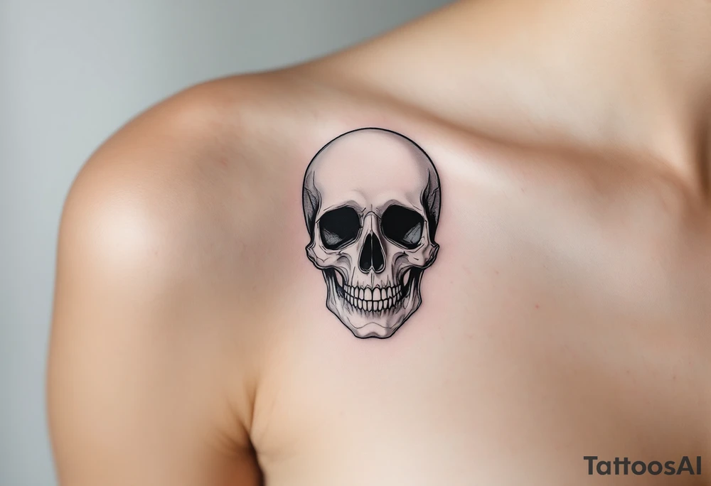A Victorian-style framed mirror reflecting a skull in muted silver and black, with "memento mori" engraved along the edge. tattoo idea