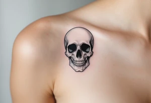 A Victorian-style framed mirror reflecting a skull in muted silver and black, with "memento mori" engraved along the edge. tattoo idea