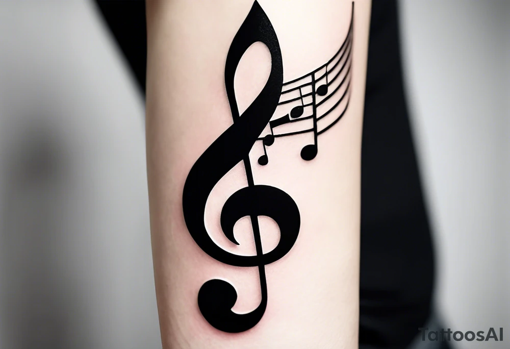 Simple minimalist tattoo in the style of single needle art depicting musical notes in the shape of letters “l” and “r” tattoo idea