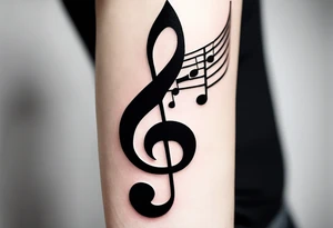 Simple minimalist tattoo in the style of single needle art depicting musical notes in the shape of letters “l” and “r” tattoo idea