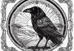 Cunning Raven with the Sun. Tarot card. tattoo idea