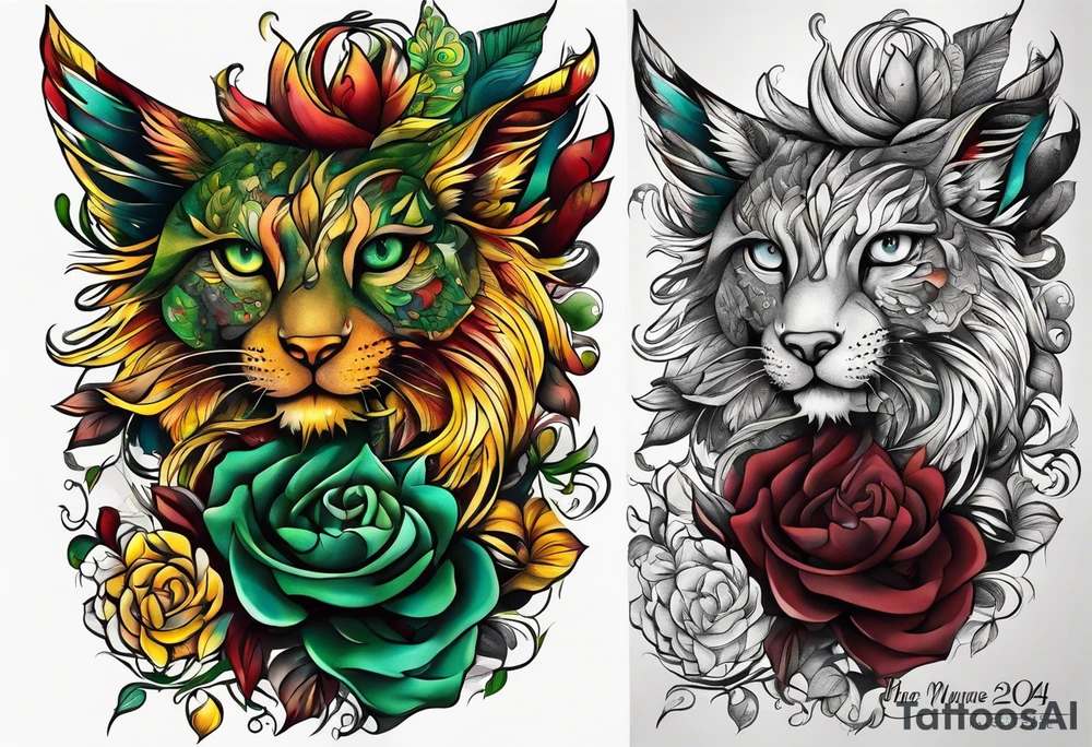 The number 24 with colors green, yellow, maroon and black tattoo idea