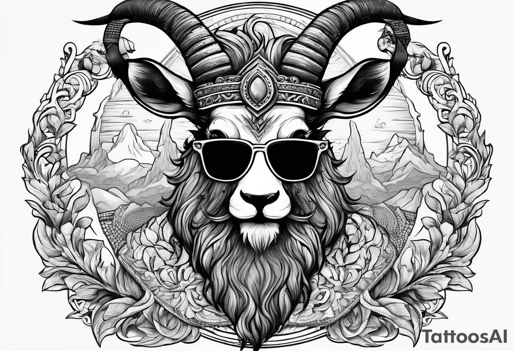 capricorn with beard and sunglasses tattoo idea