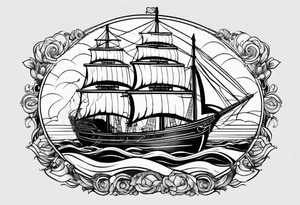 ship in a bottle, but the ship is in a storm tattoo idea