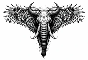 A hieroglyphic, depicting an ancient and gargantuan African elephant with horns protruding from its forehead and wings that resemble that of a falcons tattoo idea