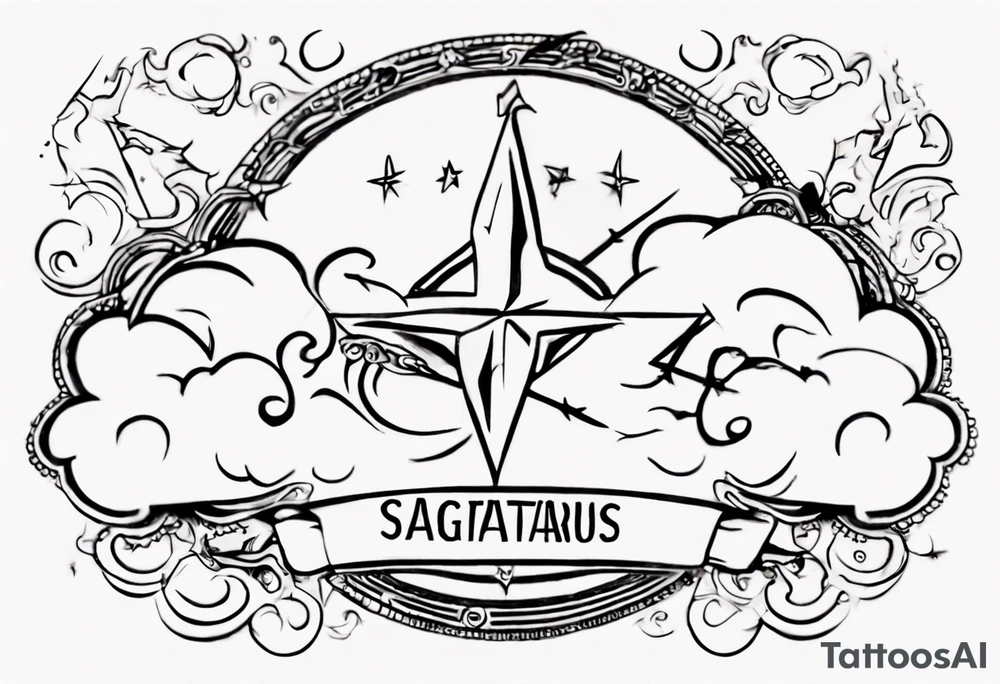 a cloud with the word sagittarius with the date 12.08.05 tattoo idea