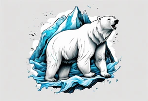 arm tattoo of polar bear and ice berg and relevant nature make colors primary black and white with a little blue tattoo idea