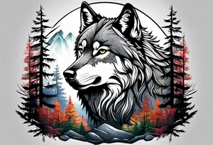 wolf mountain forest tattoo idea