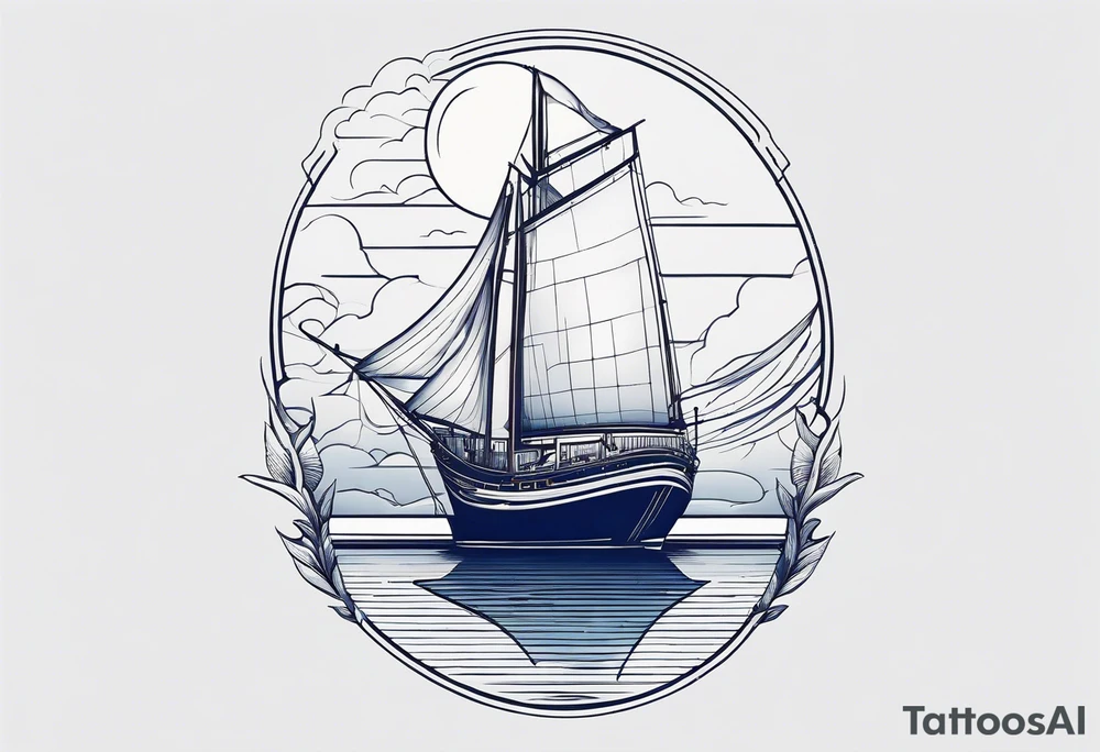 bateau, phare maritime et lune bleu.délicat,minimaliste.phoenix. tattoo idea