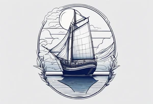 bateau, phare maritime et lune bleu.délicat,minimaliste.phoenix. tattoo idea