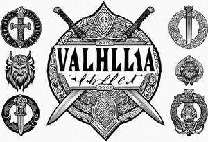 Valhalla viking gods shield hatchet sword tattoo idea