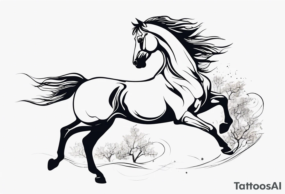 Small lower back tattoo of the horse from the Dali painting Morning Ossification of the Cypress tattoo idea