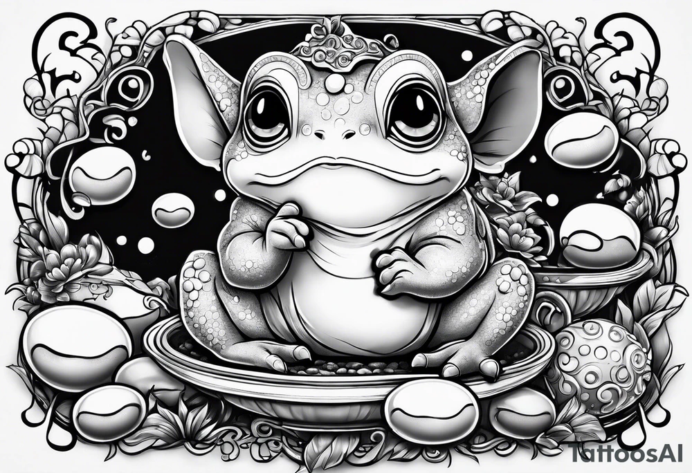 Baby grogu eating frog eggs tattoo idea