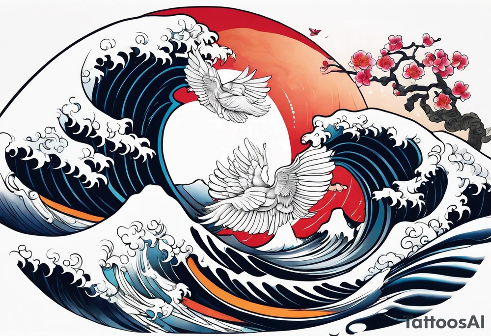 Wave and baby angel tattoo idea