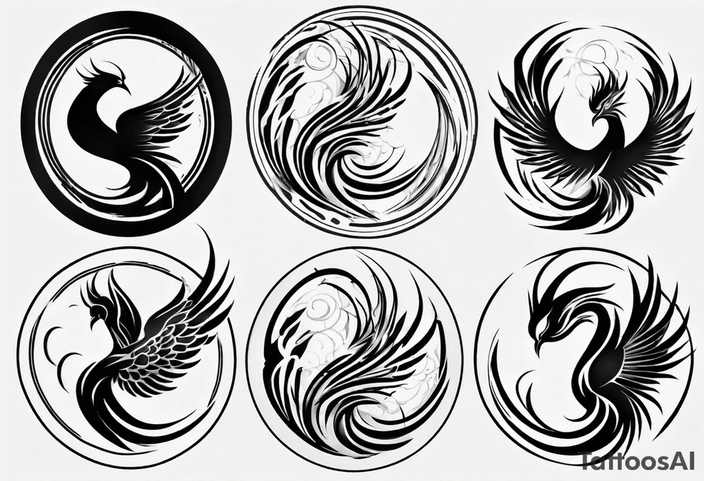 Phoenix rising blending in circles tattoo idea