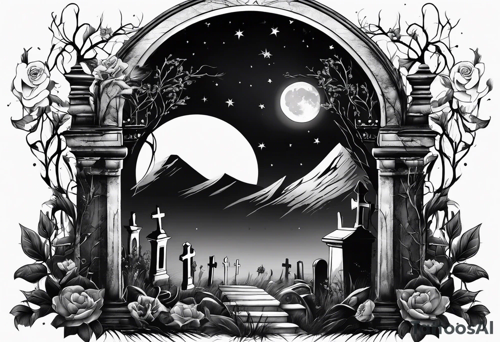 graveyard with moon tattoo idea