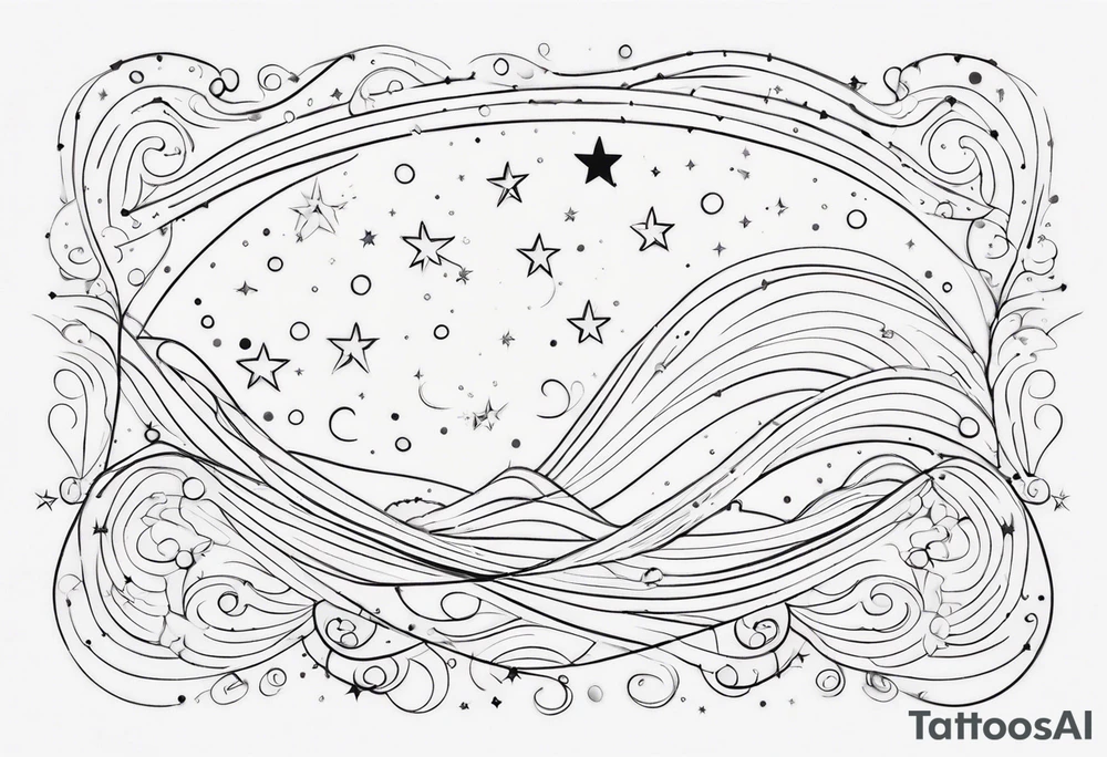 fine line with stars, swirls, dots tattoo idea