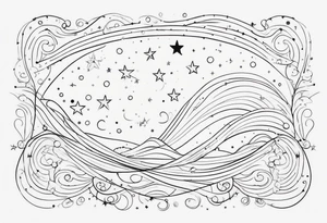 fine line with stars, swirls, dots tattoo idea