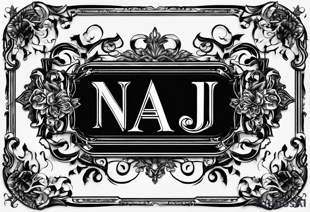 The initials N.A.J.E. in edwardian script surrounded by symmetrical smoke tattoo idea