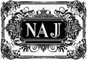 The initials N.A.J.E. in edwardian script surrounded by symmetrical smoke tattoo idea