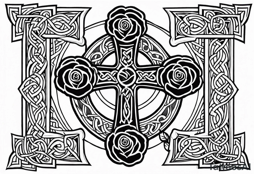Scottish Celtic cross with two roses tattoo idea